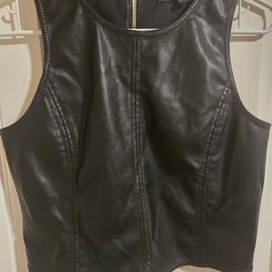 LOFT Versa Topstiched Faux Leather Shell TOP